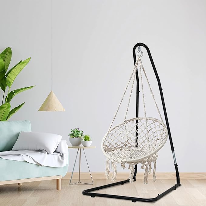 Hammock Chair Stand only Hanging L-Stand with Buckle and Spring Hook 360-Degree Hanging Hammock Stands Indoor Outdoor Heavy Duty Steel Swing Metal Egg Chair Stand 300lbs Capacity (No Hammock)