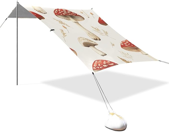 ALAZA Vintage Mushroom Beach Tent Sun Shelter Portable Canopy Sunshade for Outdoor Camping Picnics Backyard Fun 10x9 ft