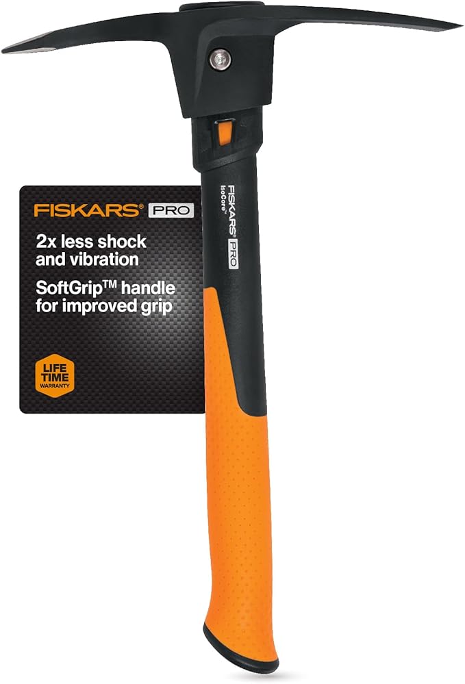 Fiskars IsoCore Pickaxe Mattock with Shock-Absorbing Handle Dual-Head Tool for Roots &amp Rocks 1.5 lb