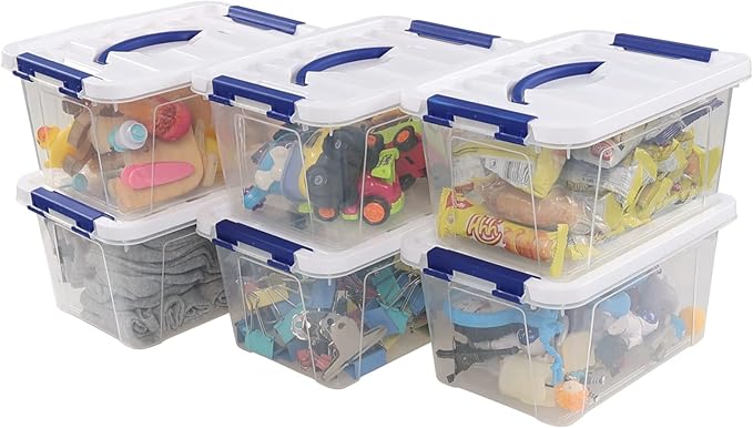 Kiddream 7 Quart Clear Plastic Box Bins 6-pack Small Storage Bins with Lids