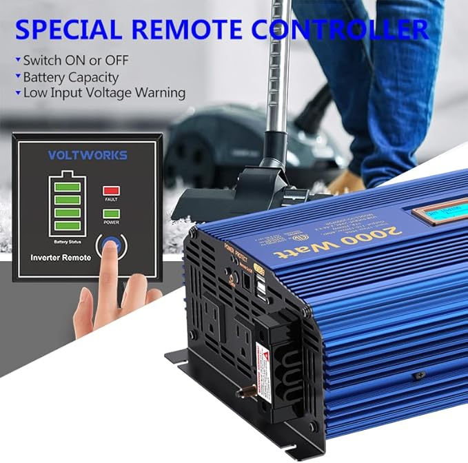 2000Watt Pure Sine Wave Power Inverter 12V DC to 110V 120V AC ETL UL458 Compatible with Lithium Battery Starlink for Off-Grid Solar RV Home Truck with 2.4A USB Ports &amp 1AC Terminal Block by VOLTWO