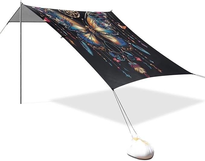 ALAZA Butterfly Ethnic Dreamcatcher Beach Tent Sun Shelter Portable Canopy Sunshade for Outdoor Camping Picnics Backyard Fun 10x9 ft