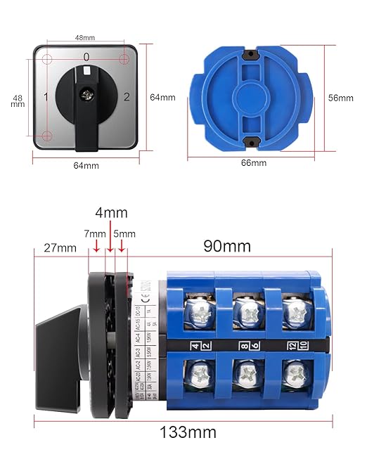 Multi-Transfer Switch AC 660V 63A 3 Positions 12 Terminals - Changeover Selection Switch for RV Camper and Boat