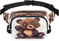 Cute Hand Painted Bears Waterproof Fanny Pack for Women Men Adjustable Waist Bag with Double Zipper Pockets Lightweight Square Hip Pack for Running Travel Hiking Workout Cycling