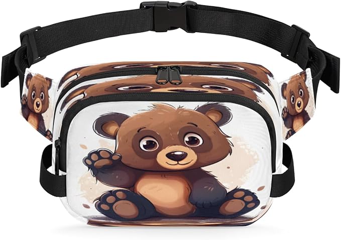Cute Hand Painted Bears Waterproof Fanny Pack for Women Men Adjustable Waist Bag with Double Zipper Pockets Lightweight Square Hip Pack for Running Travel Hiking Workout Cycling