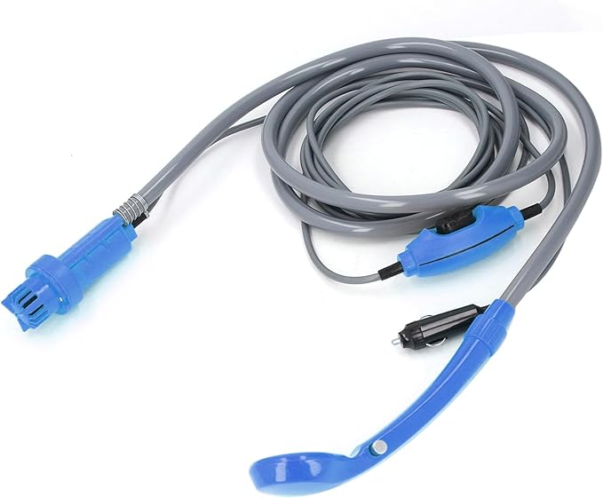 JTLB Adjustable Water Camping Shower Kit Portable Outdoor Camping Shower System with Suction Cup and Hooks for Car Washing Travel (Blue)