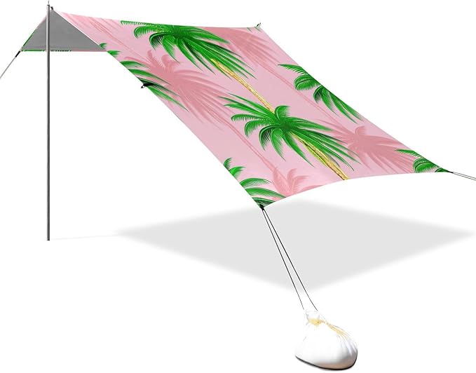 Beach Canopy with Windproof Ropes &amp Sandbags Beach Tent Sun Shade Sun Shelter for Camping Trips Fishing Backyard Fun or Picnics Palm Tree