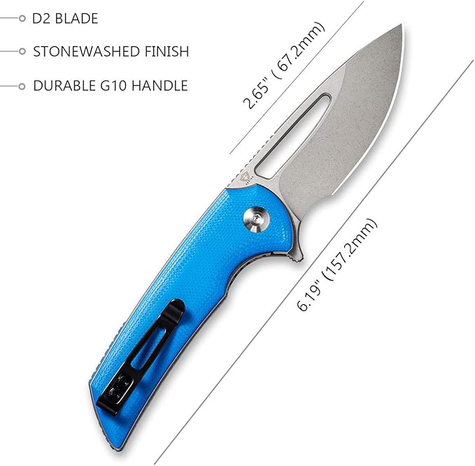 CIVIVI Odium Small Folding Knife –2.65 Stonewashed D2 blade G10 Handle Ball Bearings Pivot Flipper Opening Knife with Reversible Deep Carry Clip C2010C (Blue)