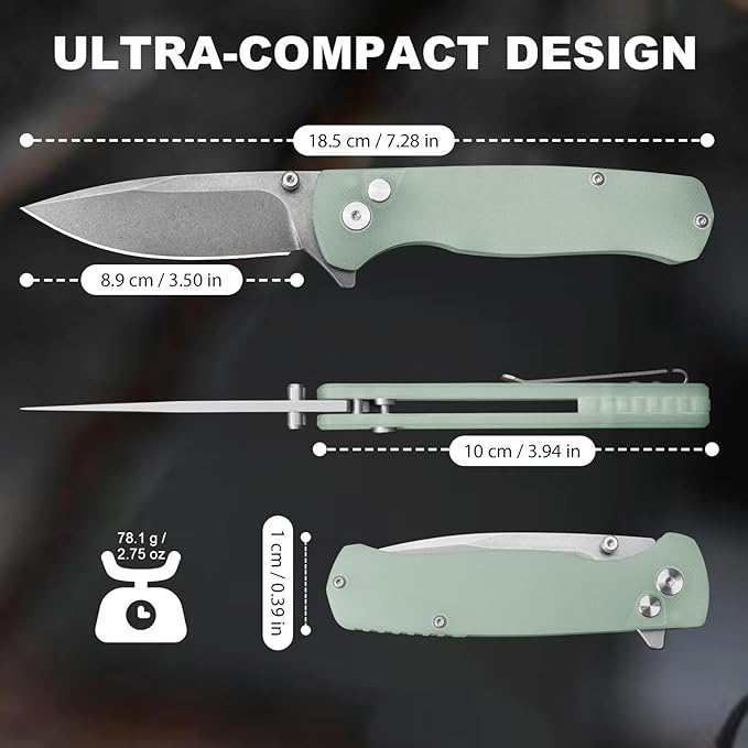 DRACHENADER 7.28 Y-M Pocket Knife for Men with Clip with 2.83 14C28N Steel Blade Button Lock with Safety Switch G10 Handle Sheath for EDC Camping Hiking