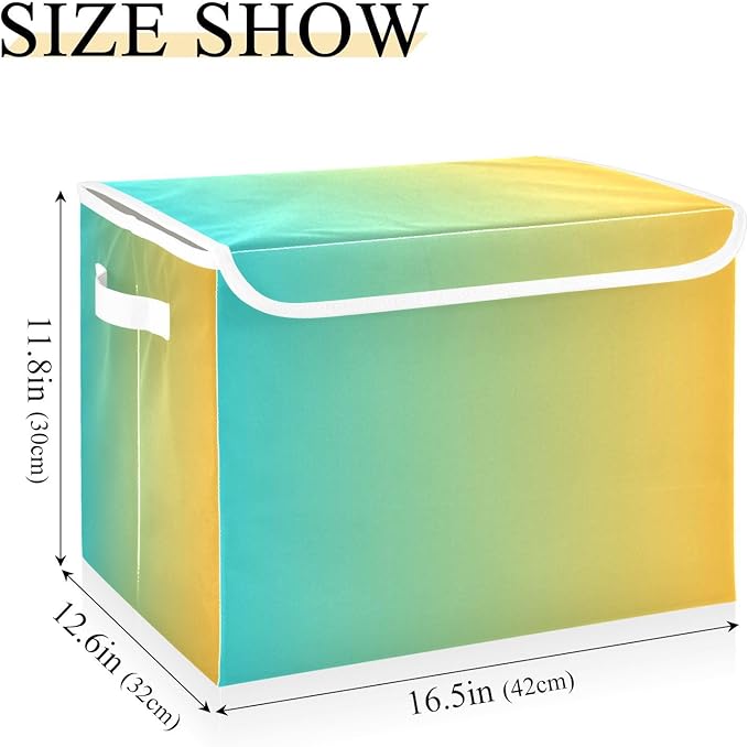 Turquoise Yellow Gradient Storage Container with Lid Collapsible Blanket Storage Clothing Storage Containers for Home