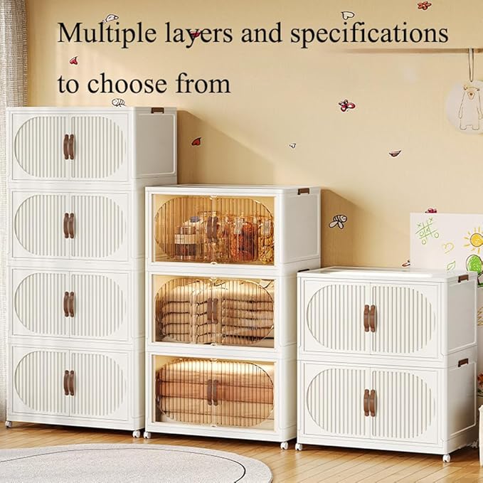 Collapsible Stackable Storage Bins with Door and LidFoldable Closet Plastic Containers for Blanket Storage Pillow Organizer Bedroom Living Room (Transparent14.96×9.76×9.251)