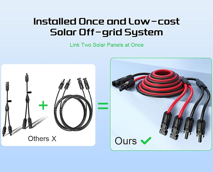 Bateria Power Y-Branch Solar Connectors 21FT 10AWG Extension Cable Solar Cable Parallel Adaptor Solar Panel Wire in Pair with Female and Male Connectors for Solar Panel (1*M/FF+1*F/MM)
