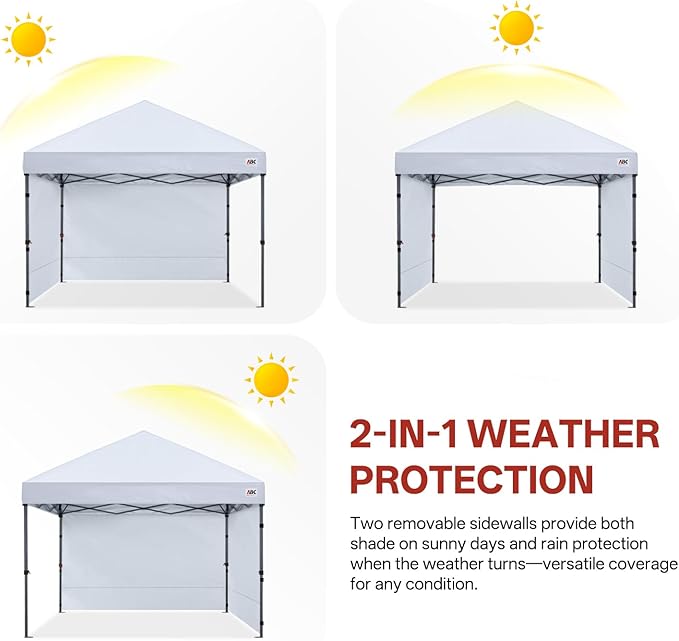 ABCCANOPY Easy Pop up Canopy Tent with 2 Sidewalls for Outdoor Sun Blocking or Rain Protection8x8 White