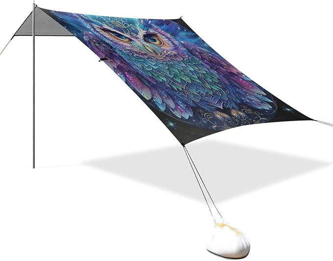 ALAZA Owl Starry Beach Tent Sun Shelter Portable Canopy Sunshade for Outdoor Camping Picnics Backyard Fun 10x9 ft
