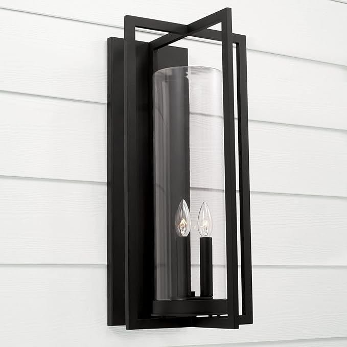 Capital Lighting 948231BK Kent Modern Vertical Line Clear Glass Cylinder Outdoor Wall Lantern 3-Light 180 Total Watts 25 H x 12 W Black
