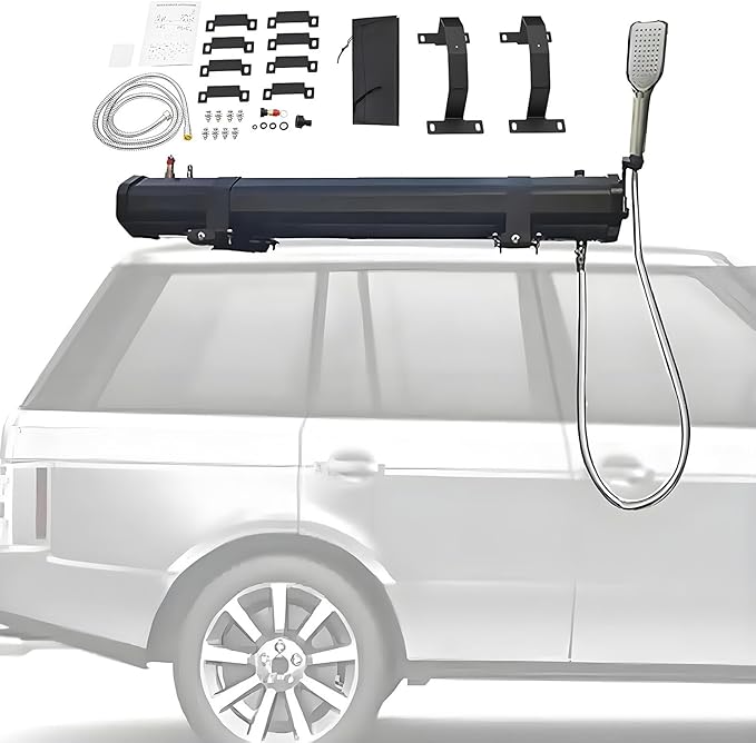 Portable Roof Rack Mount Road Shower 18L/20L/30L Roof-Mounted Solar Heating Pressurized Water Tank Camping Shower Water Storage for Hiking Car Wash Beach Vacation(18L/4.76Gal)