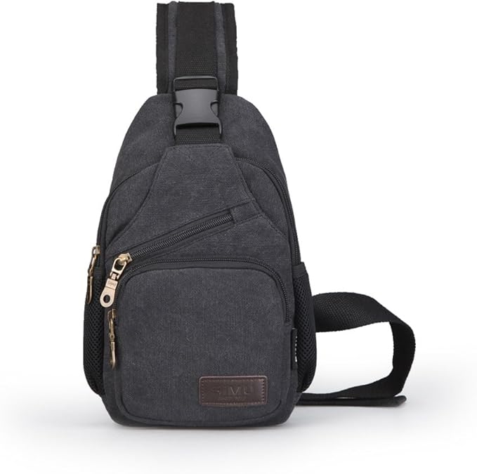SIMU Sling Bag Pack Canvas Shoulder Sling Backpack Small Crossbody Chest Bag for ipad mini (black)