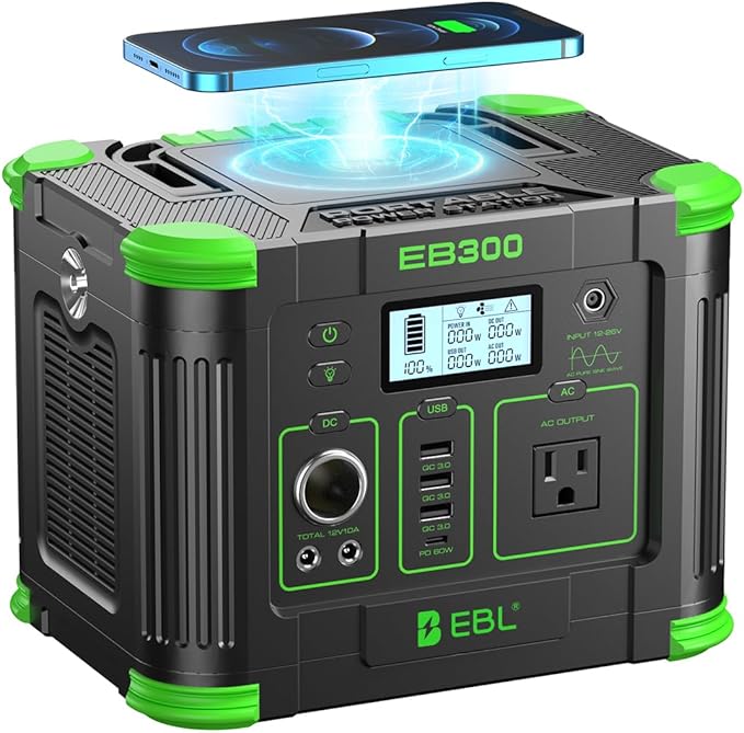 EBL Portable Power Station 330W 288.6Wh Solar Generator 60W USB-C PD 5W Wireless Charger SOS Emergency Light Multi-Port Power Supply for Outdoor Camping Home Blackout RV Travel