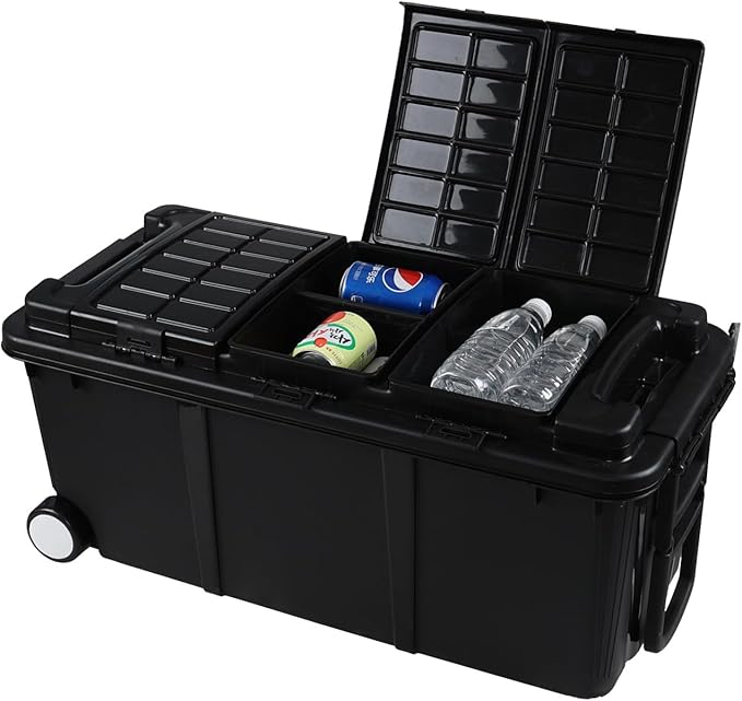 20 gallon Large Storage Bin with Removable Compartment Industrial Container with Wheels 2 Packs