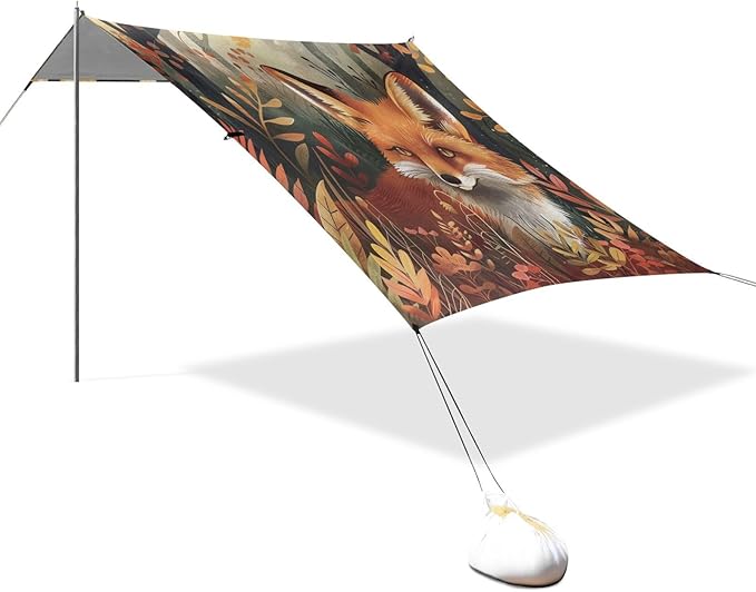 ALAZA Fox Autumn Forest Beach Tent Sun Shelter Portable Canopy Sunshade for Outdoor Camping Picnics Backyard Fun 10x9 ft