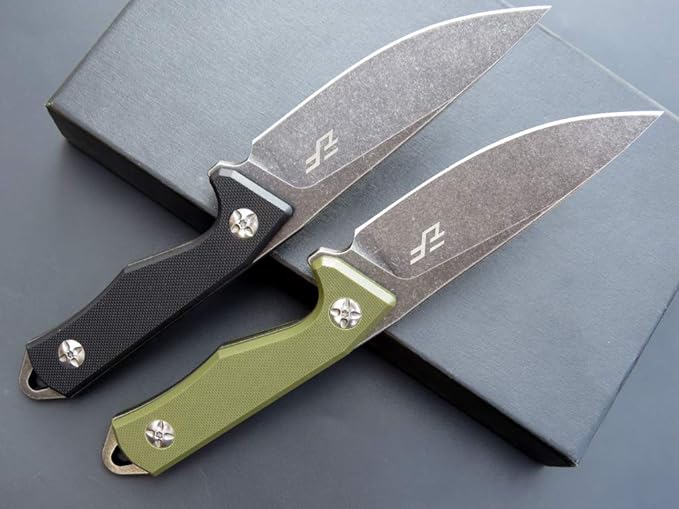 Eafengrow EF107 Fixed Blade Knife with D2 Steel Blade and Kydex Sheath - G10 Handle Compact Outdoor Field Utility Knife (Green)