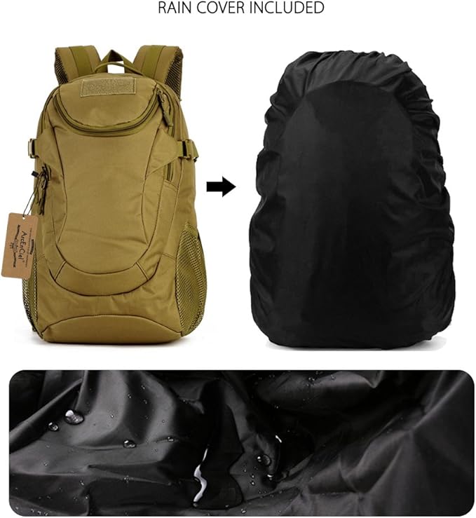 ArcEnCiel Motorcycle Tactical Backpack for Men - With Rain Cover &amp Patch Water Resistant for Hiking Commuting &amp Outdoor