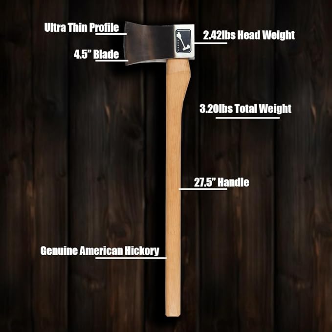 The General: World Axe Throwing League Premium Competition Throwing Axe &amp Multi-Purpose Camping Axe or Wood Splitting Axe with Nylon Sheath &amp Straight Hickory Wooden Handle