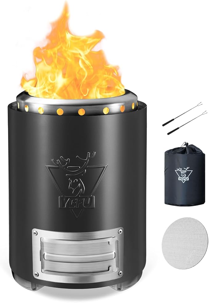 YEFU Tabletop Fire Pit 9.7 x 7.1 in Flame Intensity Control Camping Stove for Outdoor &amp Patio Fueled by Pellets or Wood Safe Burning Table Top Firepit with Travel Bag &amp 2 Mini Sticks Blac