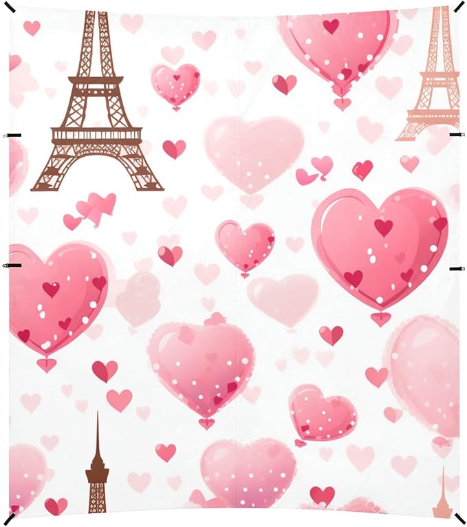 ALAZA Eiffel Tower Pink Heart Romantic Cartoon Beach Tent Sun Shelter Portable Canopy Sunshade for Outdoor Camping Picnics Backyard Fun 10x9 ft