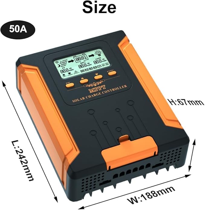 SolaMr 50A 180V MPPT Solar Charge Controller 12V/24V/36V/48V LCD Screen Solar Panel Controller for Gel Sealed Flooded and Lithium LiFePO4 (CM50A)