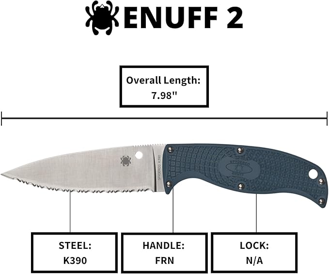 Spyderco Enuff 2 Fixed Blade Knife with 3.9 K390 Steel Blade and FRN Handle - EDC Knife for Men and Women Perfect for Hunting Tactical Camping Survival Hiking - SpyderEdge - FB31SBL2K390