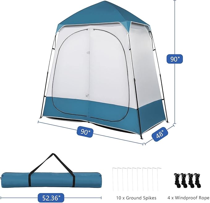 Pop Up Privacy Shower Tent Portable Double Outdoor Camping Shower Shelter Changing Room Instant Tent with 2 Rooms
