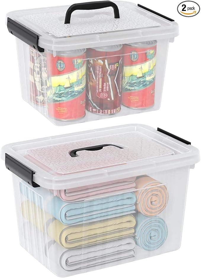 Kiddream 2-Pack Clear Storage Tote Boxes Plastic Latch Container Bins with Handles 10 Liter &amp 6 Liters