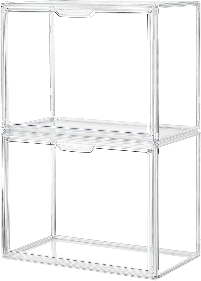 ZLLZUU Clear Storage Bins with Lids 2 Pack Acrylic Display Case with Magnetic Door for Cosmetic Collectibles Large Figures Models Stackable Acrylic Storage Box for Home Office Living Room Dorm