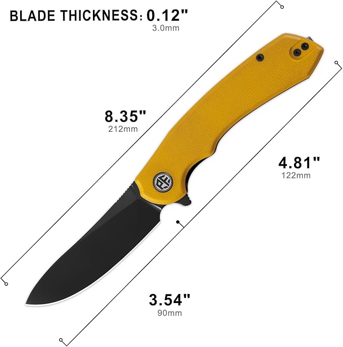 Petrified fish PFP12 WaterSpout Folding Knife3.54 14C28N Steel Blade G10 Handle Folding Pocket Knife for Camping EDC Outdoor (Yellow Black Stonewashed)