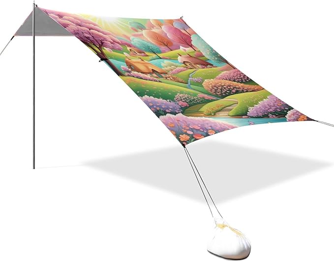 Beach Canopy with Windproof Ropes &amp Sandbags Beach Tent Sun Shade Sun Shelter for Camping Trips Fishing Backyard Fun or Picnics Landscape