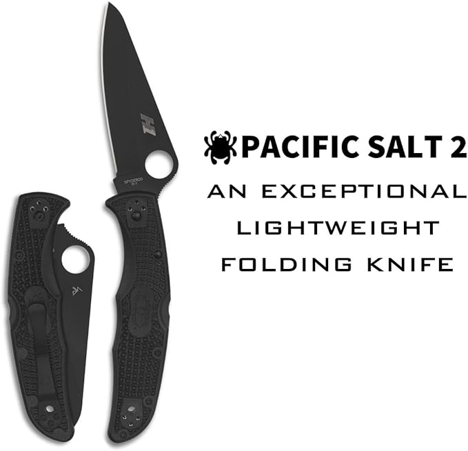 Spyderco Pacific Salt 2 Lightweight Knife with 3.78 Corrosion Resistant H-1 Steel Blade and Black Non-Slip FRN Handle