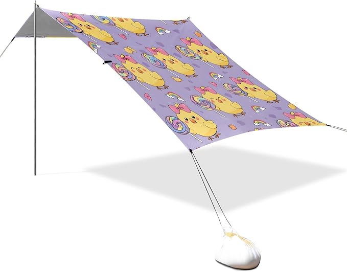 ALAZA Duck Lollipop Beach Tent Sun Shelter UPF50+ Protection Beach Shade Canopy w/ 4 Sandbags for Outdoor Camping Fishing Backyard Fun Picnic 10x9 ft