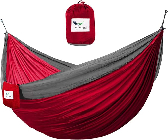 Vivere Double Parachute Camping Hammock Includes Stuff-Sack (Crimson/Grey)