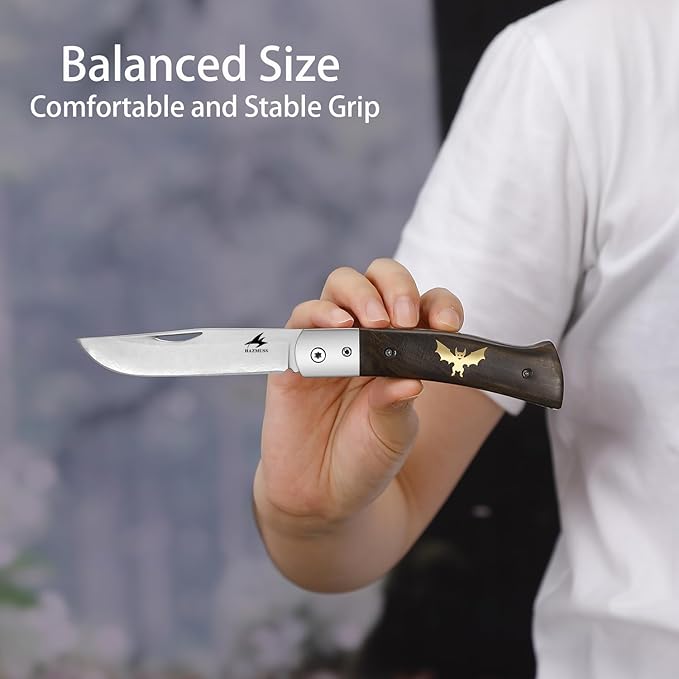 Pocket Knife Folding Knife Blade 3.3 inch 9Cr18MoV Stainless Steel Comfortable Wooden Handle Everyday Carry Knives for Camping Hiking