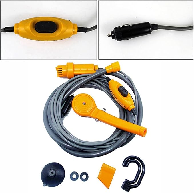 Fdit Portable Outdoor Shower Camping Shower Car Shower with Adjustable Water Volume 12V DC for Pet Vegetable Washing Car Washing