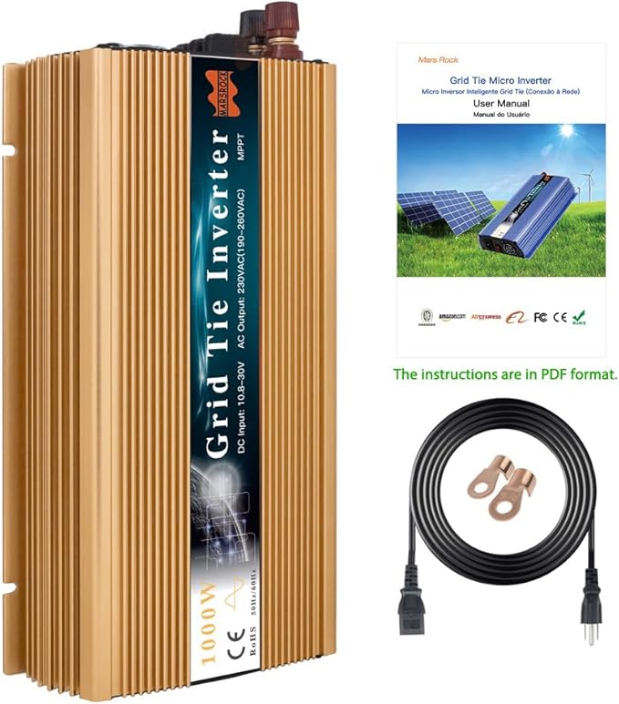 1000W MPPT Pure Sine Wave Grid-Tie Micro Inverter Converts 20-50V DC to 110V/120V AC Perfect for Home Solar or Wind Power Systems.
