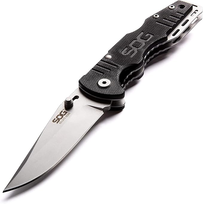 SOG Salute Mini Tactical Knife- EDC Folding Pocket Knife with 3.1 Inch Blade Adjustable Thumb Stud and Low Carry Bayonet Clip Bead Blasted (FF1001-CP)