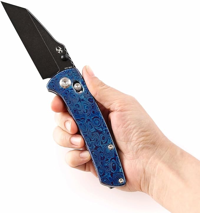 KANSEPT Elite Main Street Pocket Knife 3.36'' Blackwash 20CV Sharp Tanto Blade Timascus Handle with Axis Lock and Thumb Stud Perfect Clip for EDC Camping Survival Folding knives K1015M1