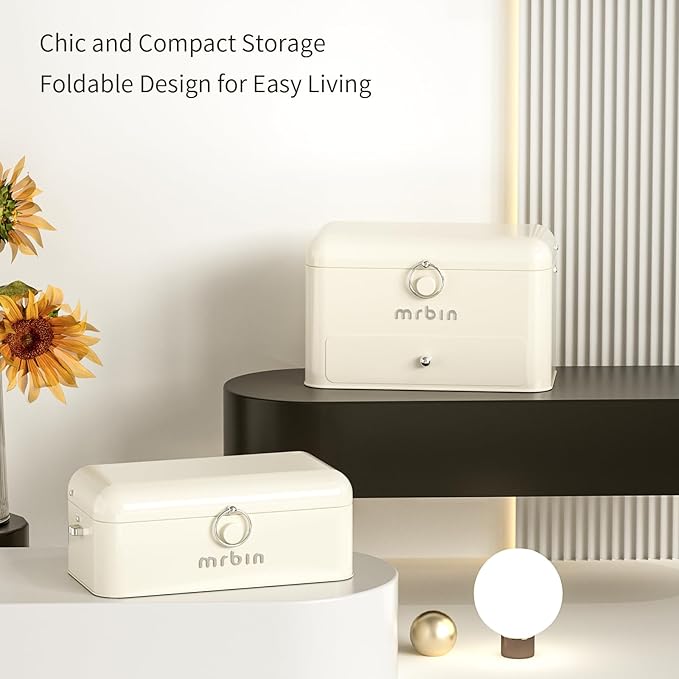 MRBIN Metal 2-Tier Medicine Container Folding Waterproof Safe Boxes and Supply Storage Organizer Empty First Aid Kit for Home Portable Emergency Kit Cream White