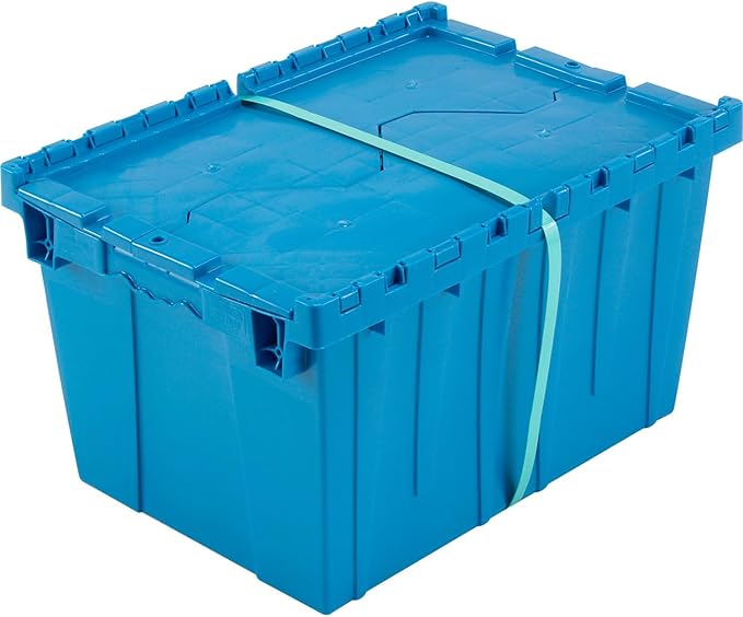 Monoflo Plastic Distribution Container With Hinged Lid 21.9 x 15.2 x 12.8” Blue