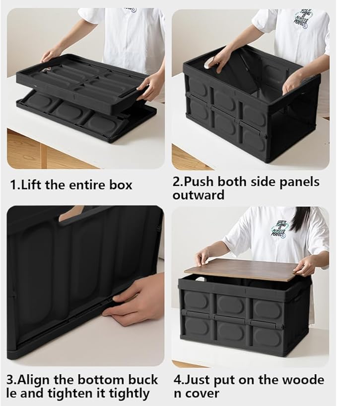 Collapsible Storage Bins Box with Lids and Handle 13 Gallon 50L Portable Plastic Storage Crate Containers Totes Instacrate Stackable Foldable Camping Basket Supplies for Camp Fishing Car RV Office