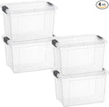 Superio Small Storage Bins with Lids- 4 Pack 4.75 Qt Clear Boxes for Organizing Stackable Plastic Containers- BPA Free Non-Toxic Odor Free Organizer for Home Office Dorm