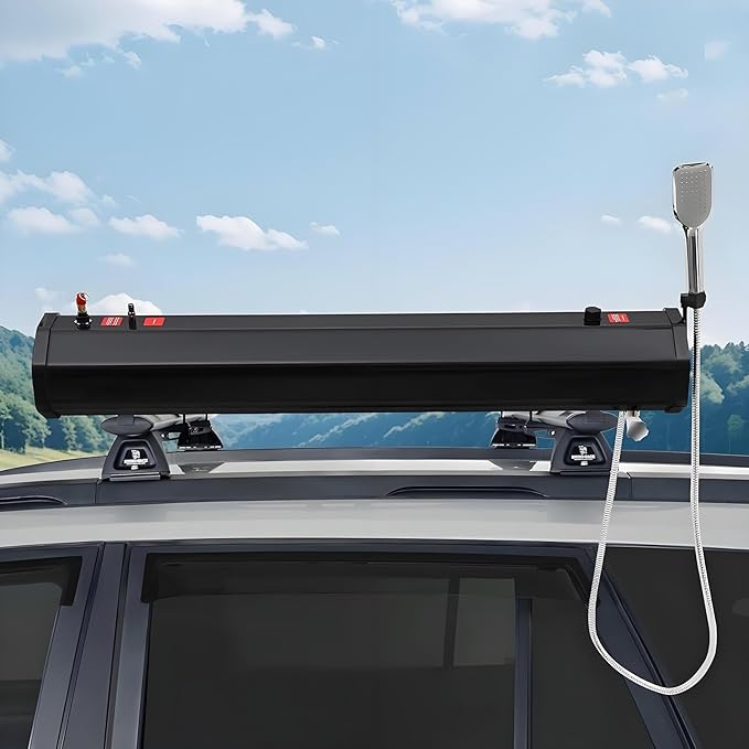 Roof Rack Road Solar Shower Portable Solar Heated Road Shower Solar Roof Rack Shower Portable Water Tank Stable Bracket Large Capacity for Off-Road Verhicles Trucks SUV 4.76加仑/18升