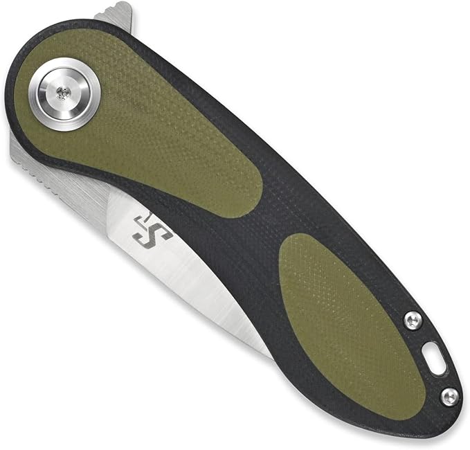 Sitivien ST139 Sandvik 14C28N Steel Blade Folding Knife G10 Handle EDC Tool Knives for Outdoor Camping Hiking Hunting Survival(Black+Green)